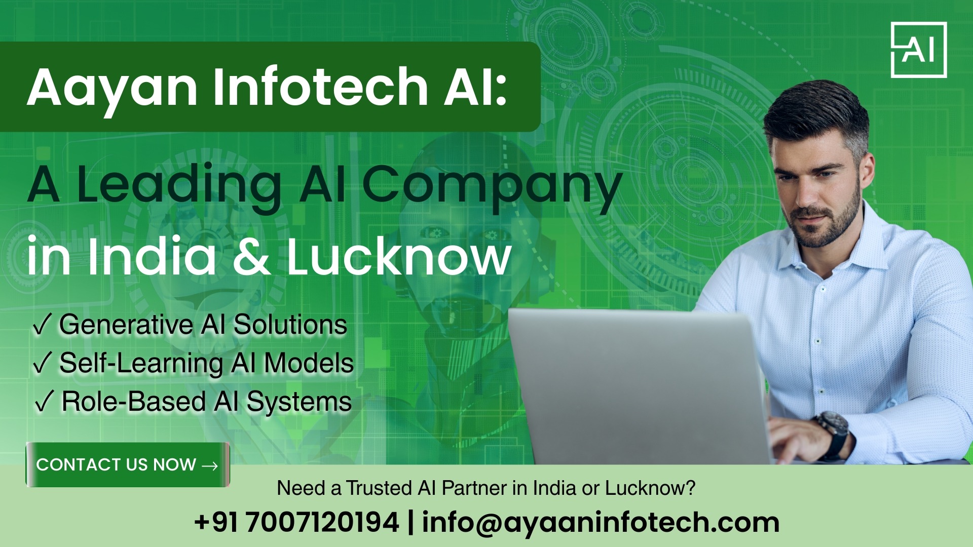 AI Company in India & Lucknow | Ayaan Infotech AI – Generative AI, Self-Learning & Role-Based AI Models